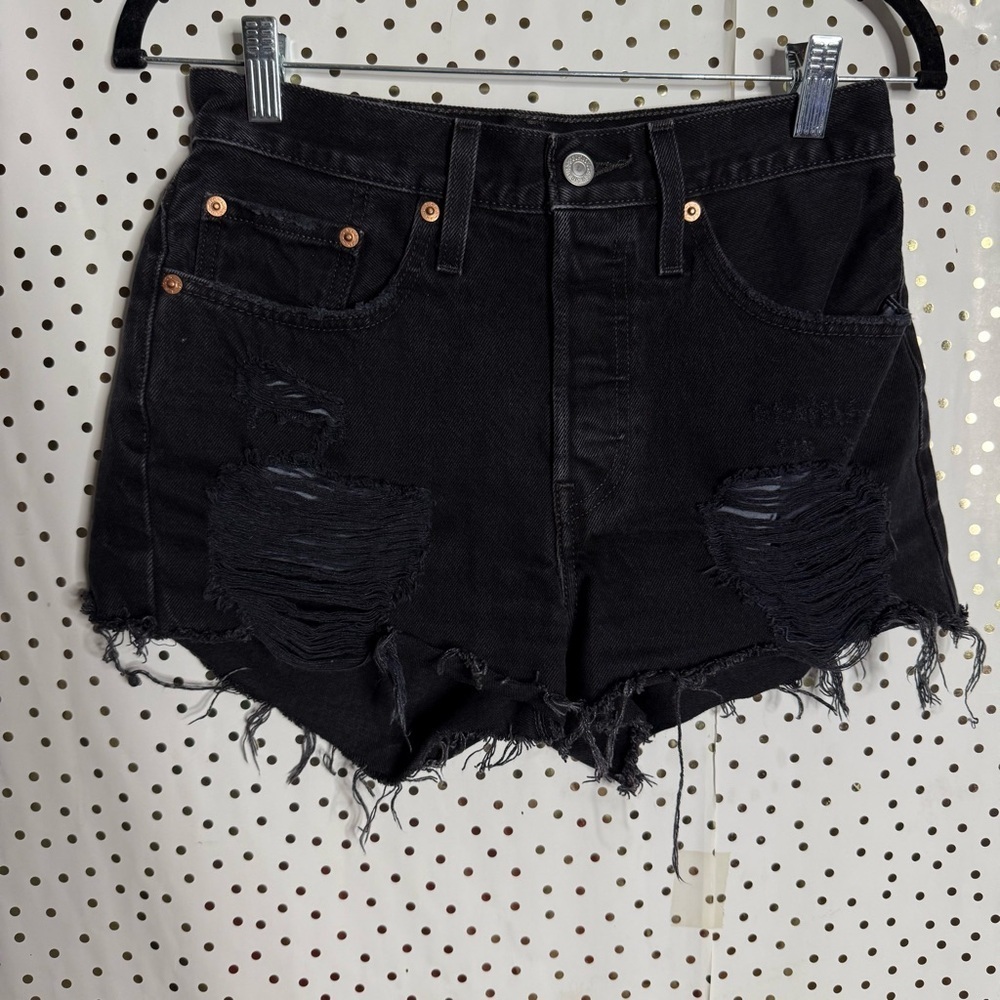 Levi Black Distressed Denim Shorts